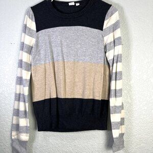 GAP Striped Crew Neck Sweater in Navy, Light Gray, Tan & Cream